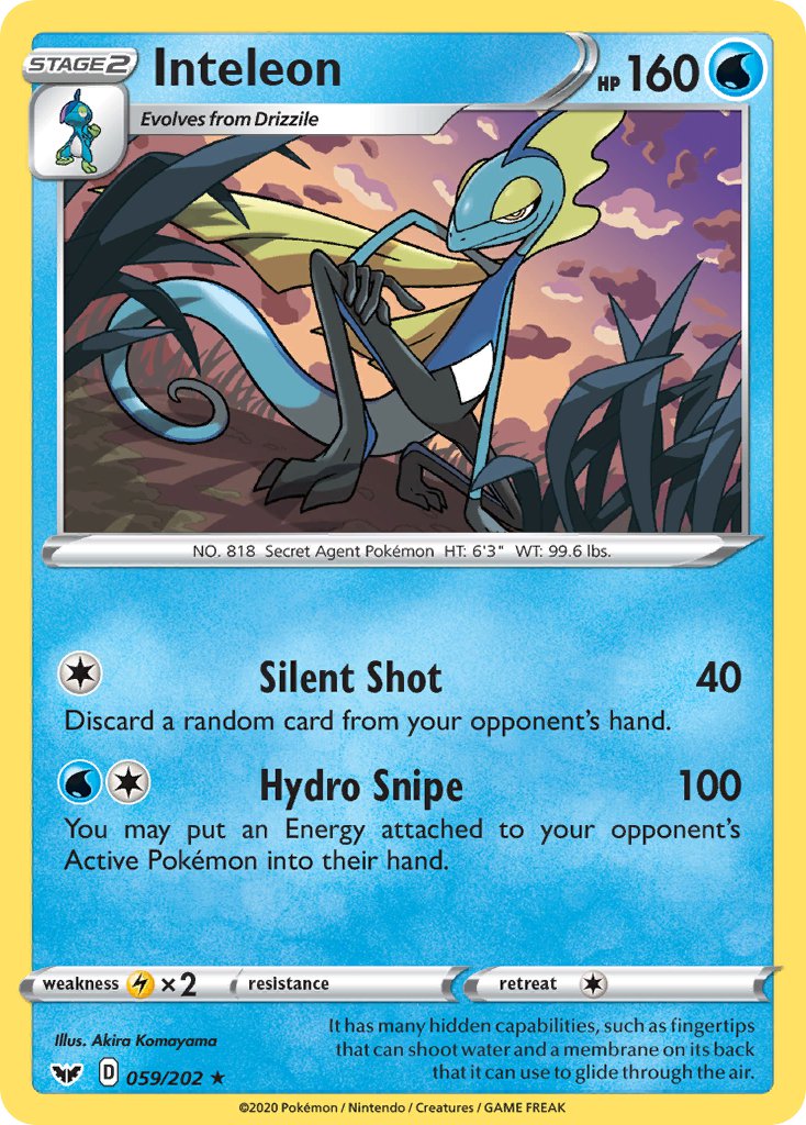 Inteleon (059/202) (Cracked Ice Holo) (Theme Deck Exclusive) [Sword & Shield: Base Set] | Dragon's Lair Comics and Fantasy Houston TX