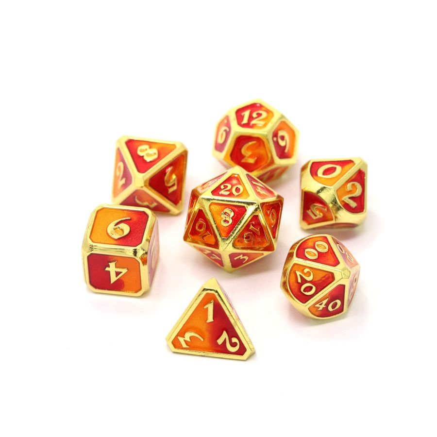 SPELLBINDER METAL 7CT POLY DICE SET - PHOENIX (CITRINE ORANGE/RUBY) | Dragon's Lair Comics and Fantasy Houston TX
