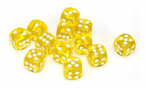 DO NOT USEChessex Translucent 16mm D6 Yellow With White 12 ct | Dragon's Lair Comics and Fantasy Houston TX