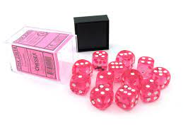Chessex Translucent 16mm D6 Pink With White 12 ct | Dragon's Lair Comics and Fantasy Houston TX