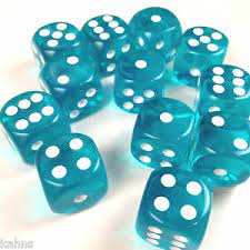 Chessex Translucent 16mm D6 Teal With White 12 ct | Dragon's Lair Comics and Fantasy Houston TX