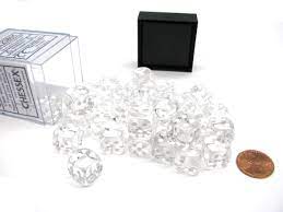 Chessex Translucent 12mm D6 Clear With White 36 ct | Dragon's Lair Comics and Fantasy Houston TX