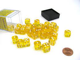 Chessex Translucent 12mm D6 Yellow With White 36 ct | Dragon's Lair Comics and Fantasy Houston TX