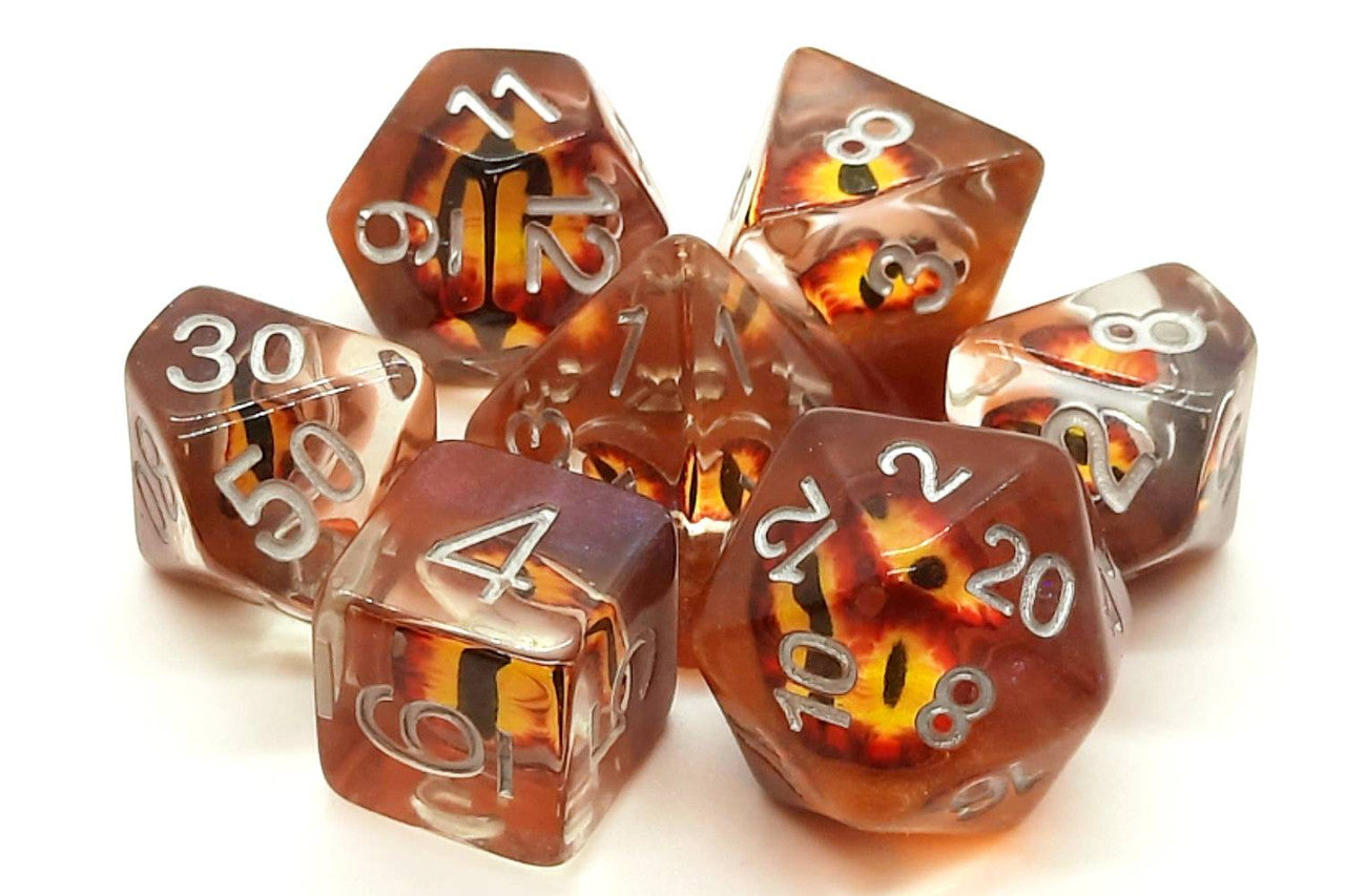 Old School Dice Infused - Dragon Eye Brown Poly 7 Set | Dragon's Lair Comics and Fantasy Houston TX