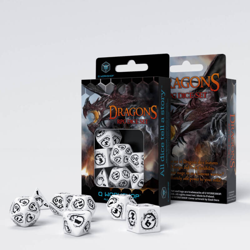 Q Workshop Dragons RPG White and Black Poly 7 Set | Dragon's Lair Comics and Fantasy Houston TX