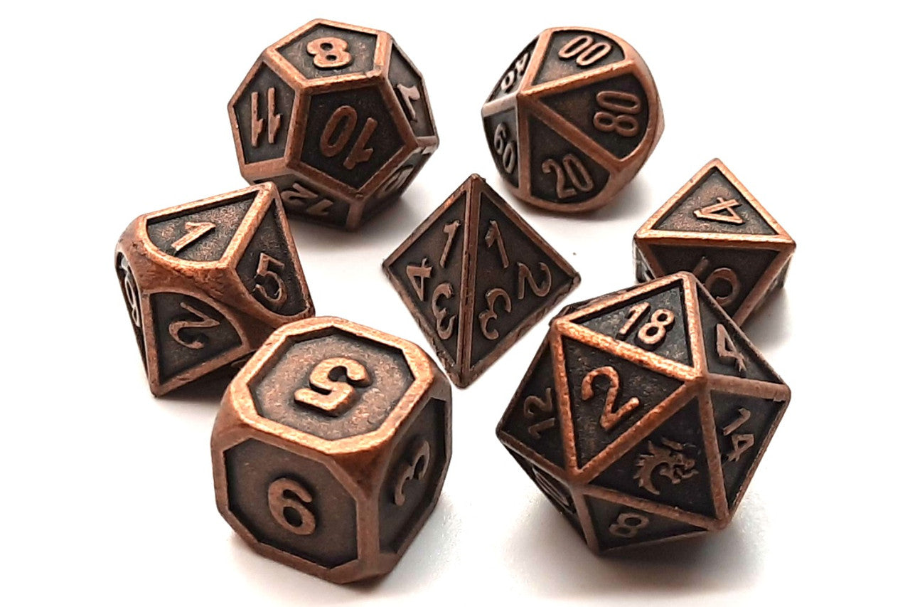 Old School Dice Dwarven Forged Ancient Bronze Metal Poly 7 Set | Dragon's Lair Comics and Fantasy Houston TX