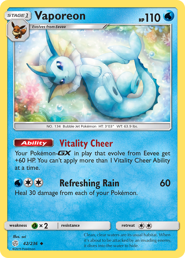 Vaporeon (42/236) [Sun & Moon: Cosmic Eclipse] | Dragon's Lair Comics and Fantasy Houston TX