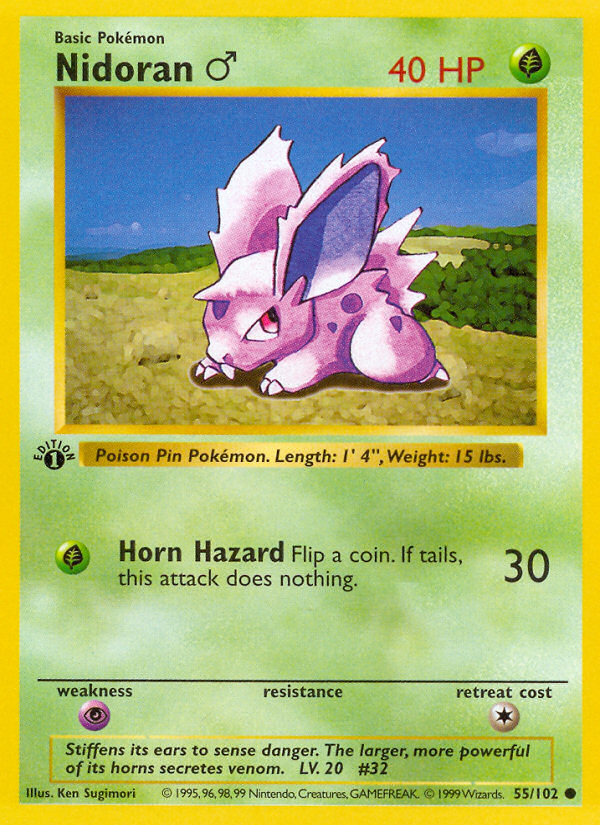 Nidoran (55/102) (Male) (Shadowless) [Base Set 1st Edition] | Dragon's Lair Comics and Fantasy Houston TX