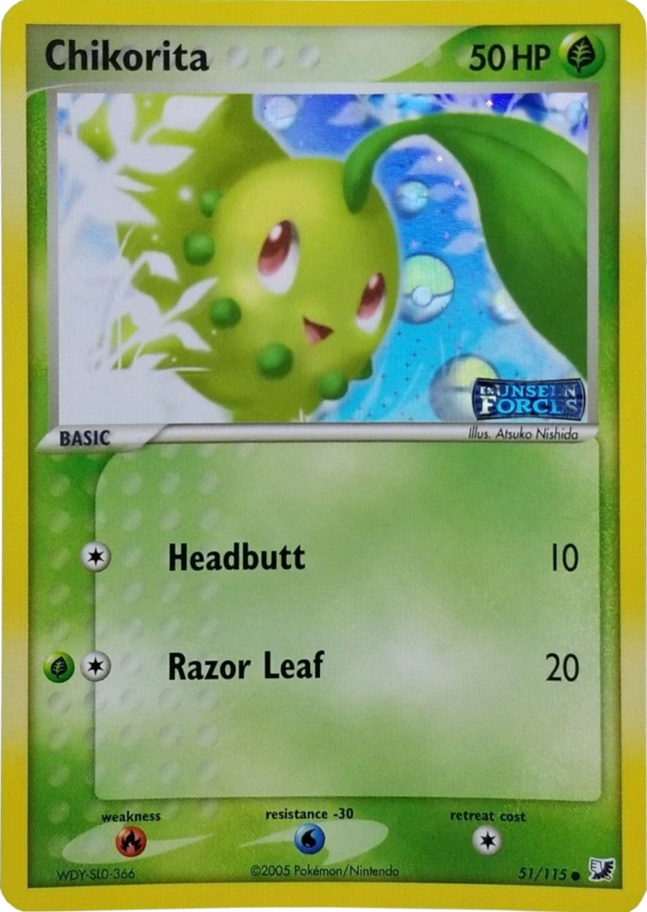 Chikorita (51/115) (Stamped) [EX: Unseen Forces] | Dragon's Lair Comics and Fantasy Houston TX
