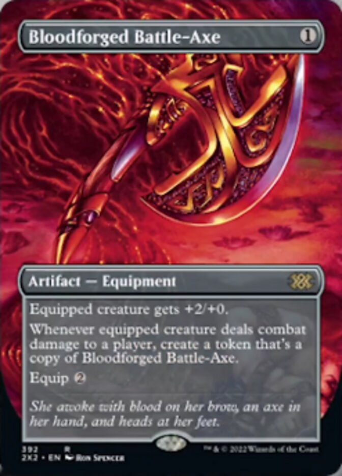Bloodforged Battle-Axe (Borderless Alternate Art) [Double Masters 2022] | Dragon's Lair Comics and Fantasy Houston TX