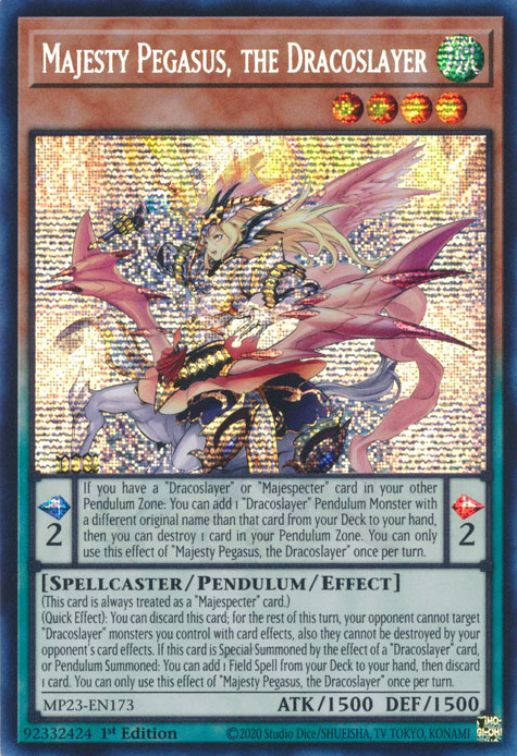 Majesty Pegasus, the Dracoslayer [MP23-EN173] Prismatic Secret Rare | Dragon's Lair Comics and Fantasy Houston TX