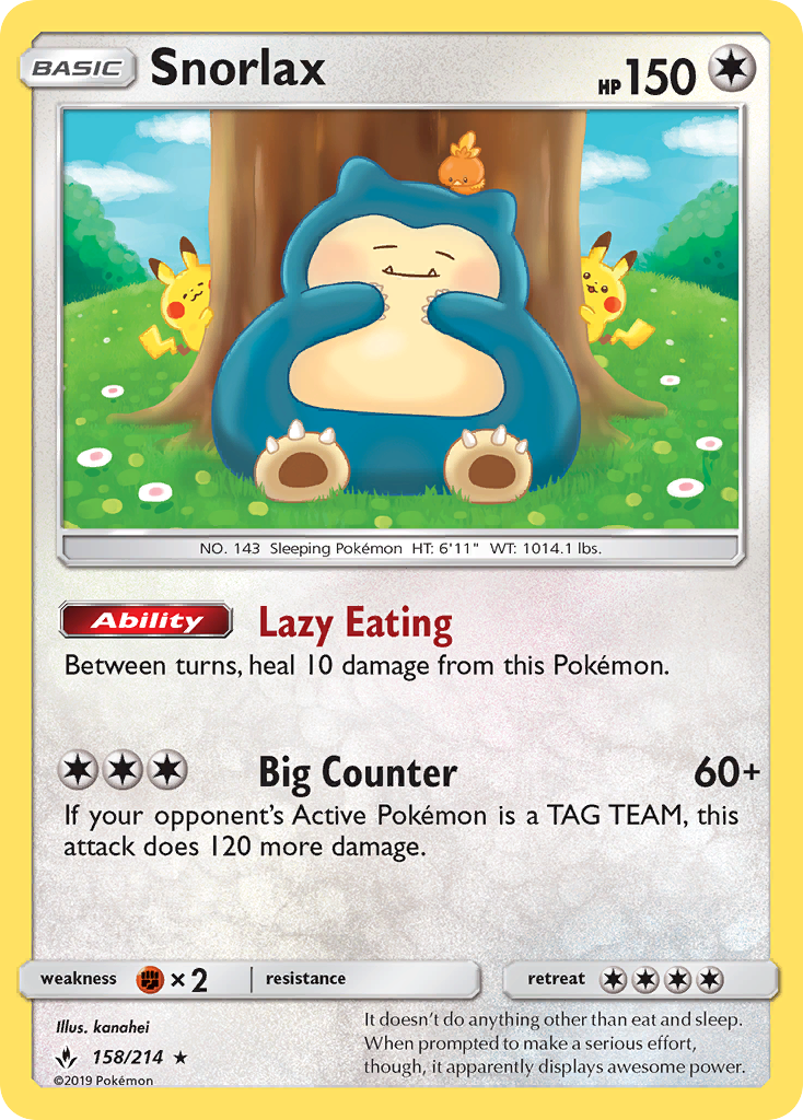Snorlax (158/214) [Sun & Moon: Unbroken Bonds] | Dragon's Lair Comics and Fantasy Houston TX