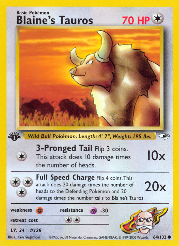 Blaine's Tauros (64/132) [Gym Heroes 1st Edition] | Dragon's Lair Comics and Fantasy Houston TX