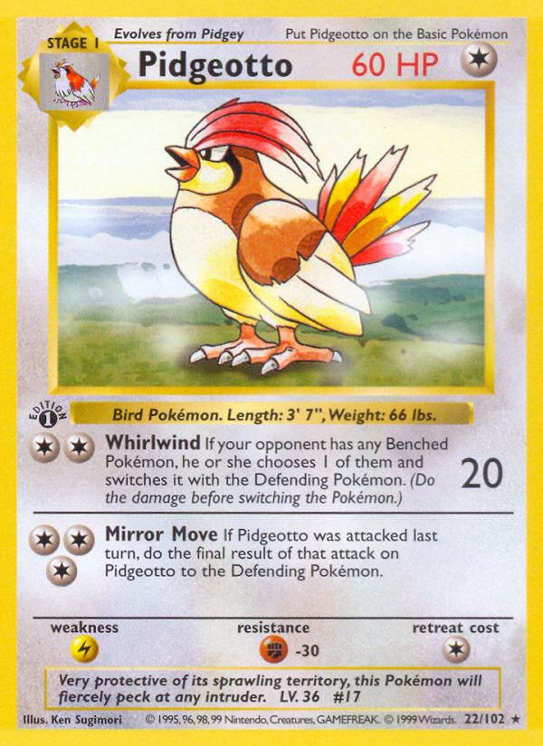 Pidgeotto (22/102) (Shadowless) [Base Set 1st Edition] | Dragon's Lair Comics and Fantasy Houston TX