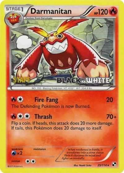 Darmanitan (25/114) (Staff Prerelease Promo) [Black & White: Black Star Promos] | Dragon's Lair Comics and Fantasy Houston TX