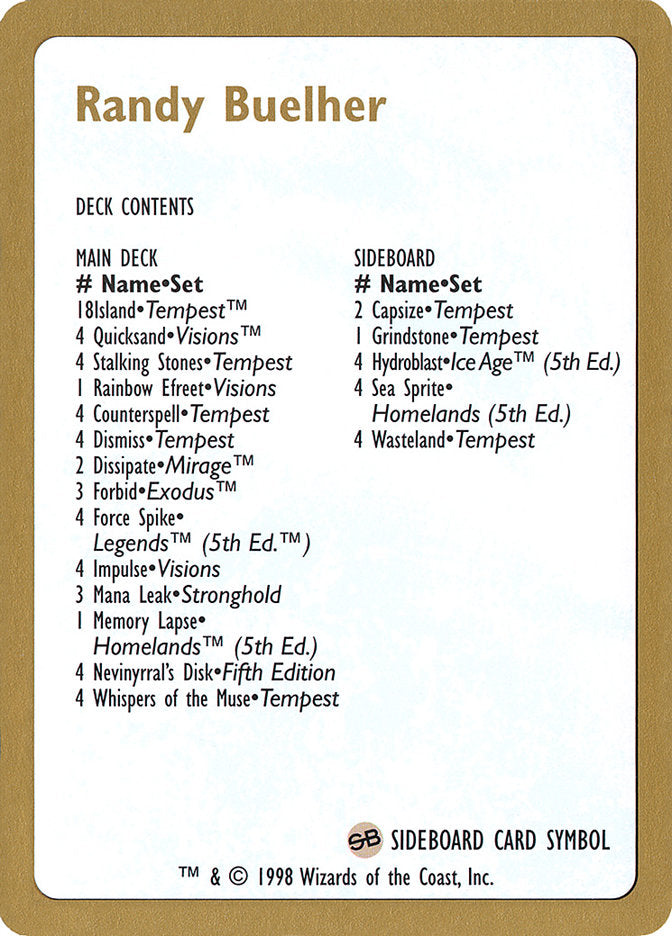 Randy Buehler Decklist [World Championship Decks 1998] | Dragon's Lair Comics and Fantasy Houston TX