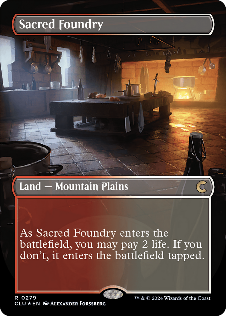 Sacred Foundry (Borderless) [Ravnica: Clue Edition] | Dragon's Lair Comics and Fantasy Houston TX