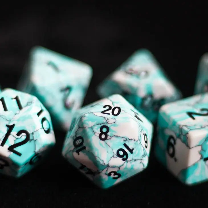 MDG 16mm Stone: Blue Turquoise Stone Poly 7 Dice Set | Dragon's Lair Comics and Fantasy Houston TX