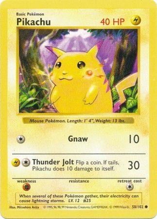 Pikachu (58/102) (Red Cheeks Misprint) [Base Set Shadowless Unlimited] | Dragon's Lair Comics and Fantasy Houston TX