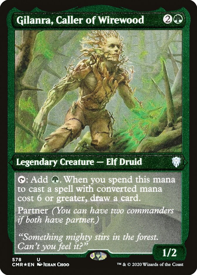 Gilanra, Caller of Wirewood (Etched) [Commander Legends] | Dragon's Lair Comics and Fantasy Houston TX