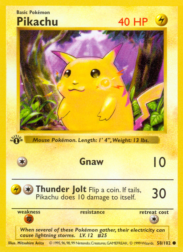 Pikachu (58/102) (Shadowless) [Base Set 1st Edition] | Dragon's Lair Comics and Fantasy Houston TX
