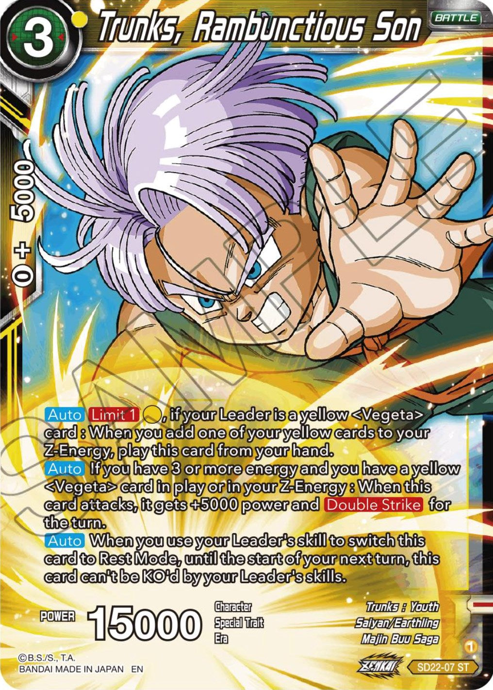 Trunks, Rambunctious Son (Starter Deck Exclusive) (SD22-07) [Power Absorbed] | Dragon's Lair Comics and Fantasy Houston TX