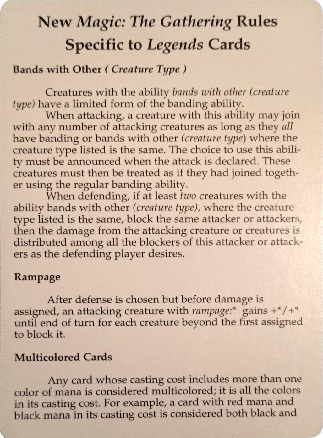Legends Rules Card [Legends Tokens] | Dragon's Lair Comics and Fantasy Houston TX