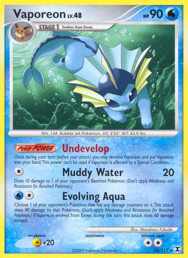 Vaporeon (34/111) [Platinum: Rising Rivals] | Dragon's Lair Comics and Fantasy Houston TX