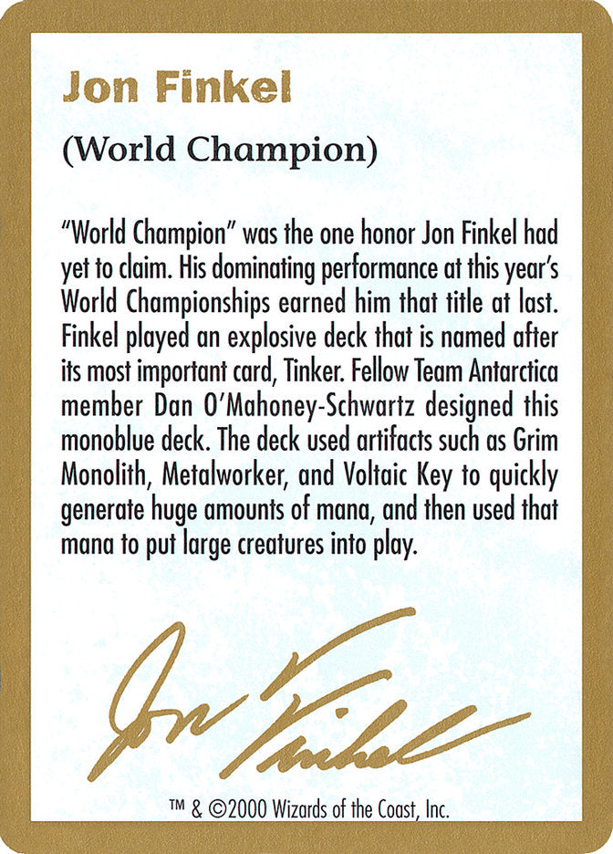 Jon Finkel Bio [World Championship Decks 2000] | Dragon's Lair Comics and Fantasy Houston TX
