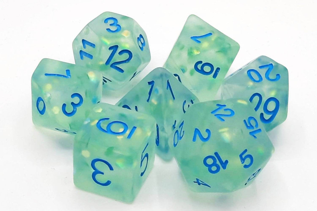 Old School Dice Infused - Firefly Cyan Poly 7 Set | Dragon's Lair Comics and Fantasy Houston TX
