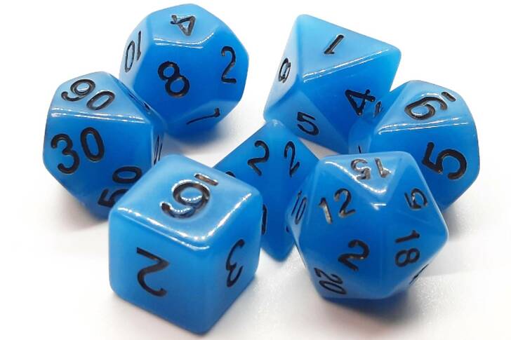 Old School Dice Glow Blue Poly 7 Set | Dragon's Lair Comics and Fantasy Houston TX