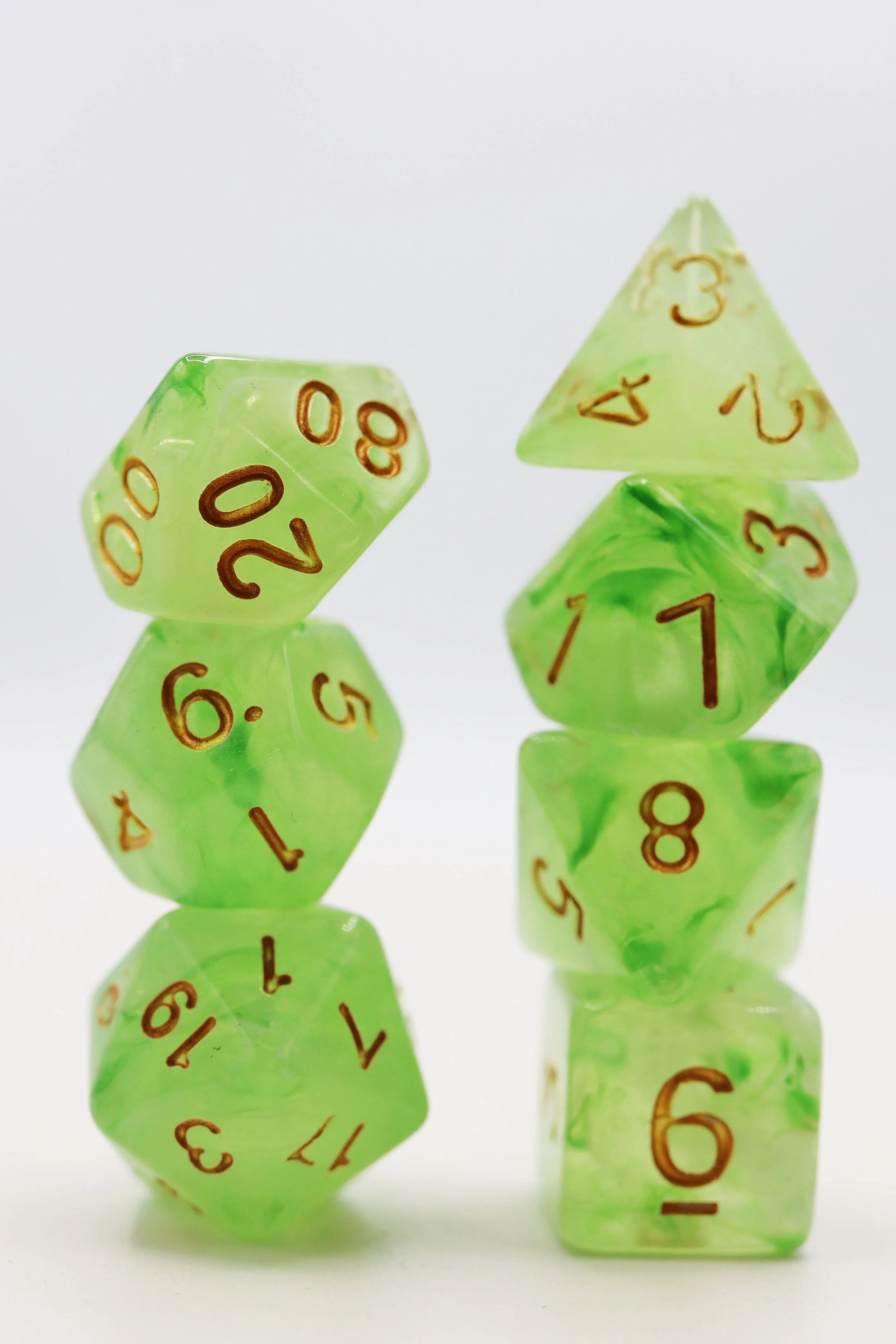 Foam Green Silk Translucent Pocus Poly 7 Dice Set | Dragon's Lair Comics and Fantasy Houston TX