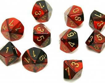 Chessex Gemini Red and Black with Gold d10 Set | Dragon's Lair Comics and Fantasy Houston TX