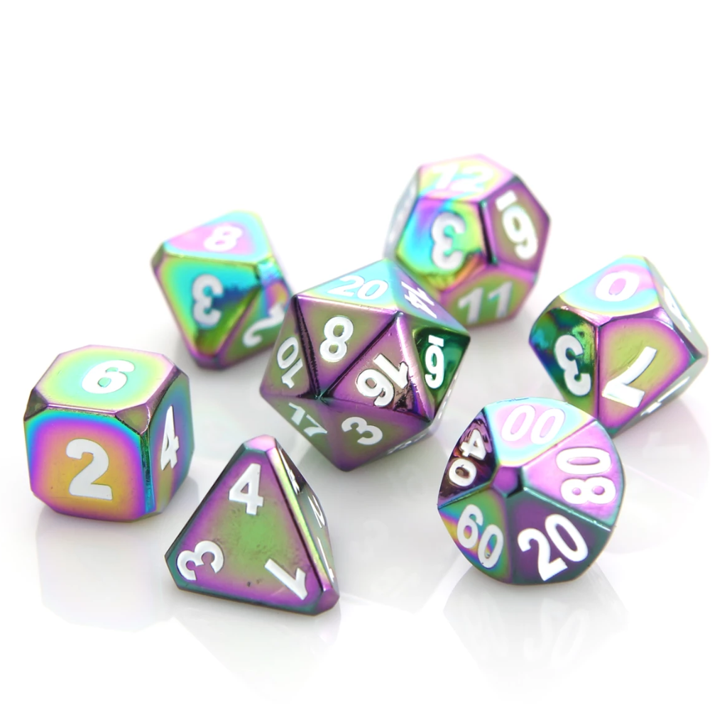 METAL FORGE DICE SET: SCORCHED RAINBOW W/ WHITE | Dragon's Lair Comics and Fantasy Houston TX