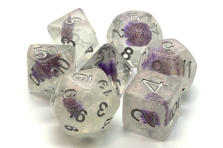 Old School Dice Infused Purple Flower Poly 7 Set | Dragon's Lair Comics and Fantasy Houston TX