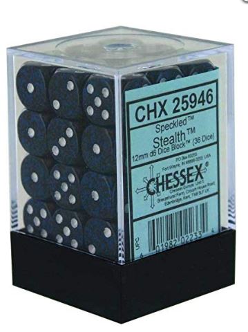 Chessex Speckled: Stealth 12mm D6 Block (36) | Dragon's Lair Comics and Fantasy Houston TX