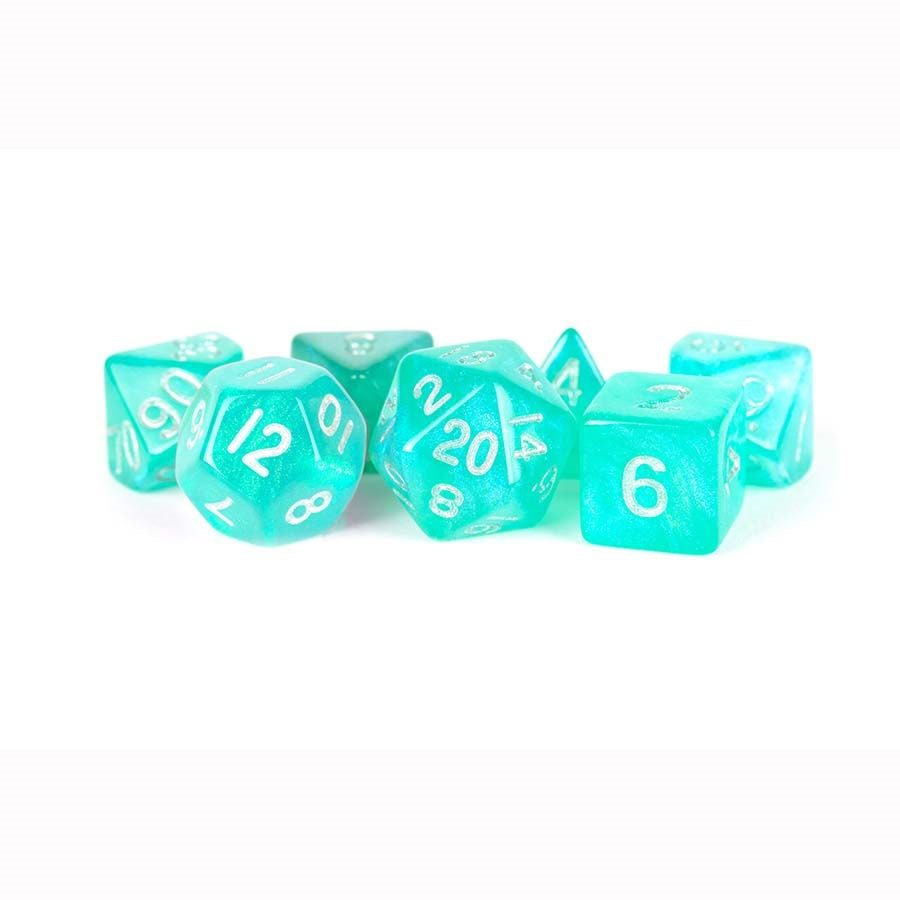 MDG Poly 7 Dice Set: Stardust Turquoise with Silver | Dragon's Lair Comics and Fantasy Houston TX