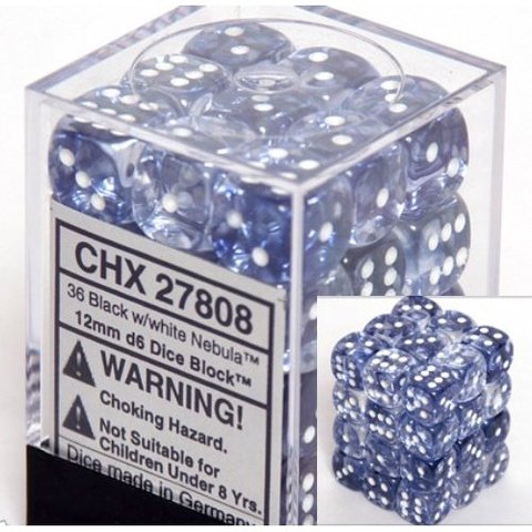 Chessex Nebula Black with White 12mm d6 Set | Dragon's Lair Comics and Fantasy Houston TX