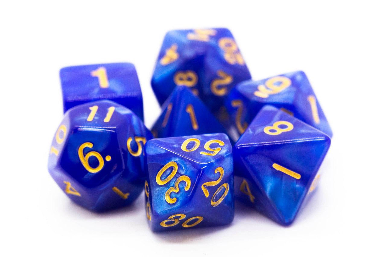 Old School Dice Pearl Drop - Blue with Gold Poly 7 Set | Dragon's Lair Comics and Fantasy Houston TX