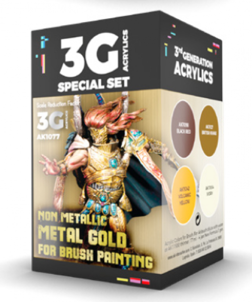 AK-Interactive: 3rd Gen Acrylics - Wargame Colors Non Metallic Metal Gold Set | Dragon's Lair Comics and Fantasy Houston TX