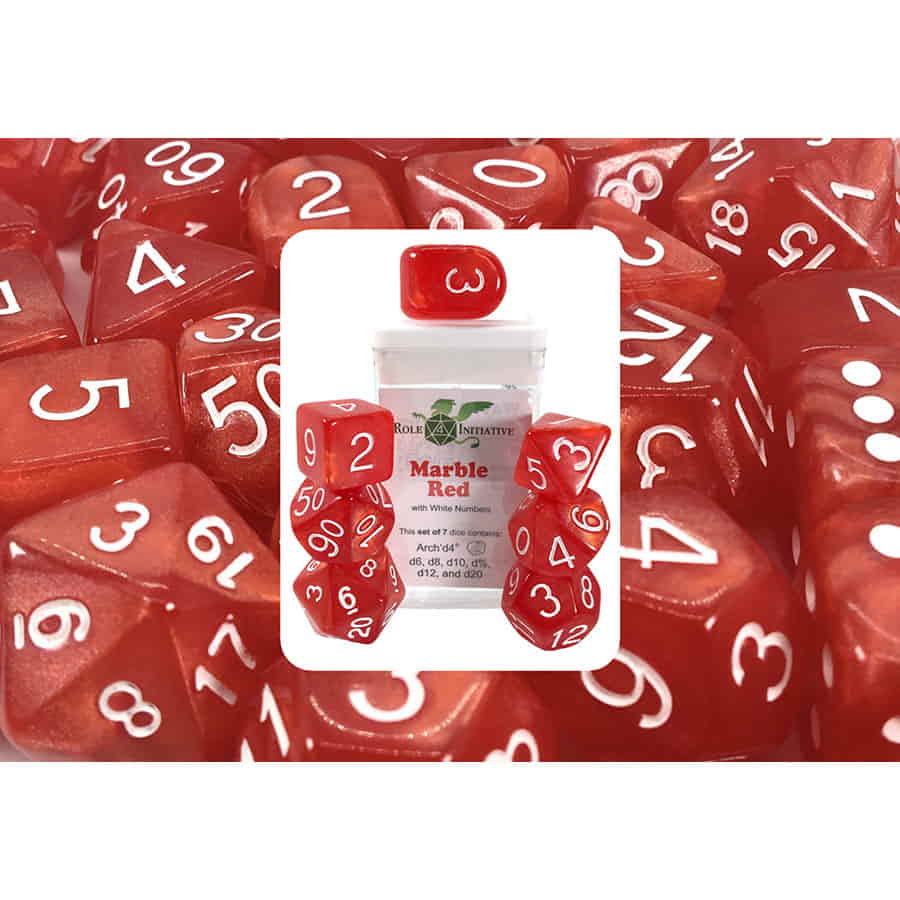 Role 4 Initiative Marble Red Poly 7 Dice Set | Dragon's Lair Comics and Fantasy Houston TX