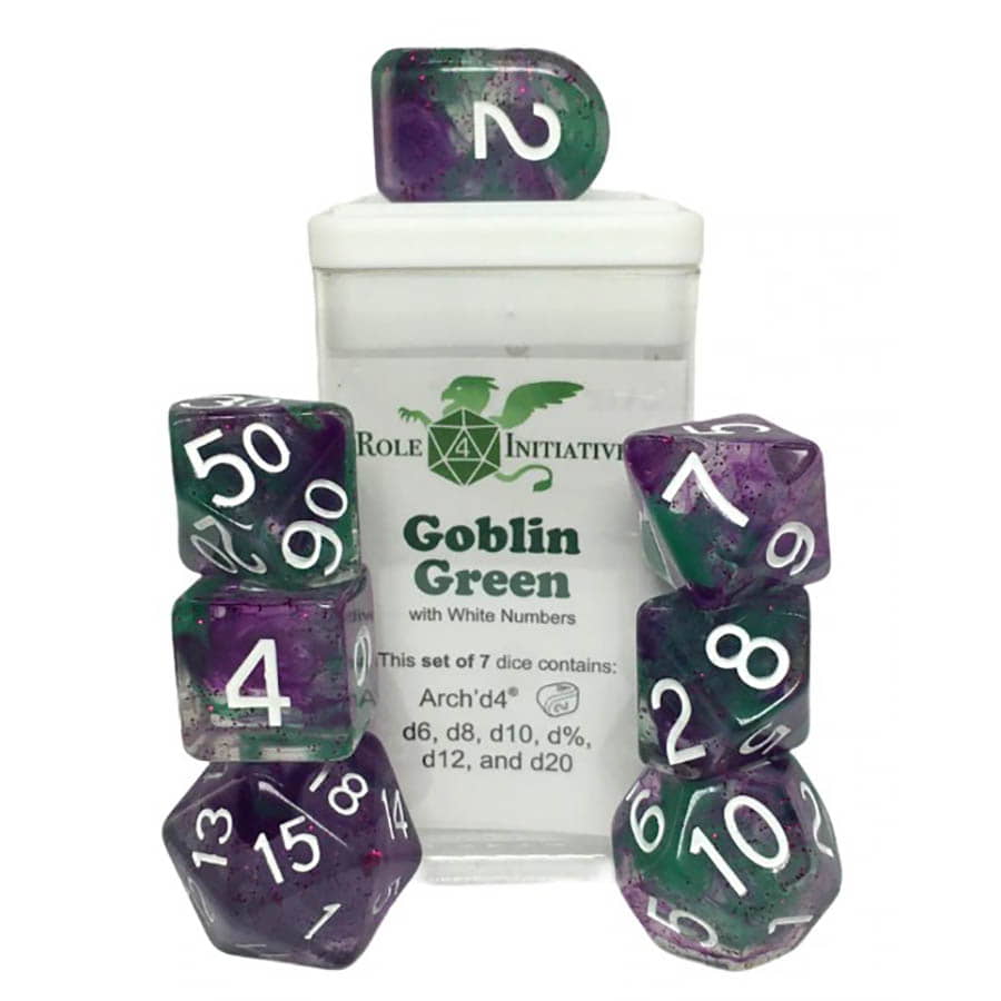 Roll 4 Initiative Diffusion Goblin Green Poly 7 Dice Set | Dragon's Lair Comics and Fantasy Houston TX
