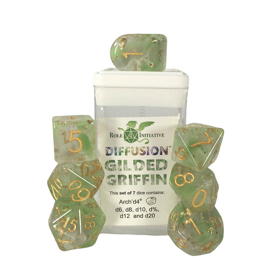 Roll 4 Initiative Diffusion Gilded Griffin Poly 7 Dice Set | Dragon's Lair Comics and Fantasy Houston TX
