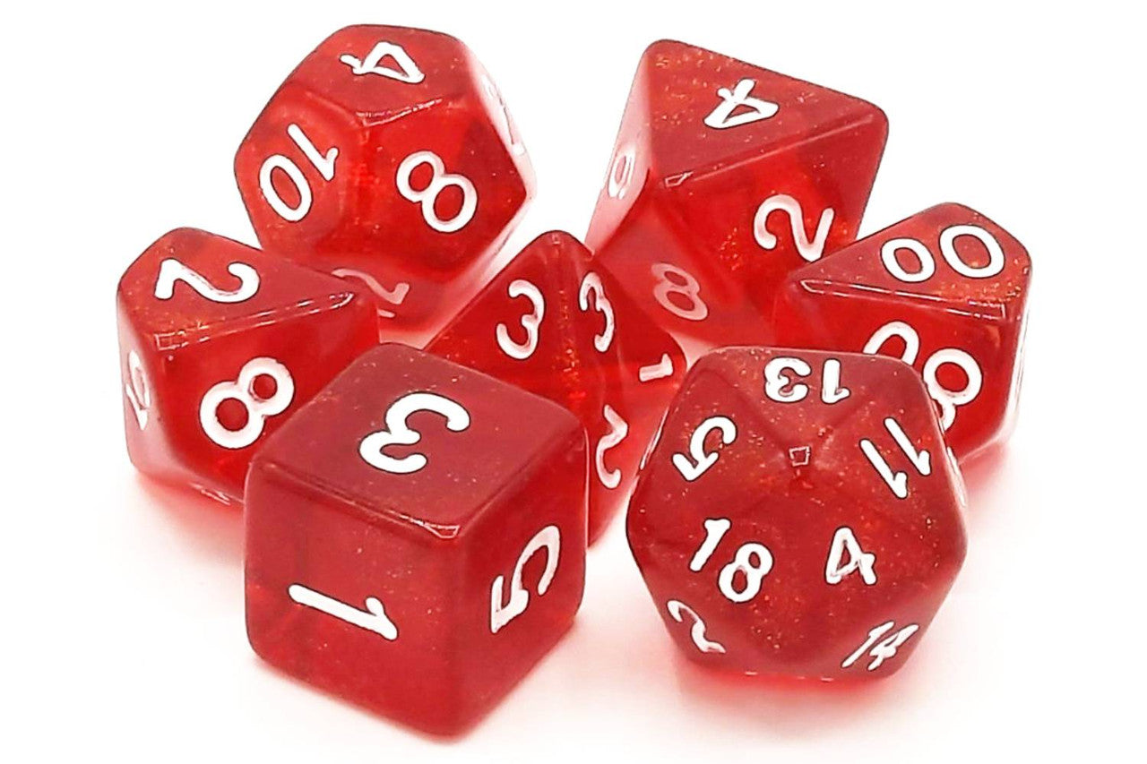 Old School Dice Galaxy Red Shimmer Poly 7 Set | Dragon's Lair Comics and Fantasy Houston TX
