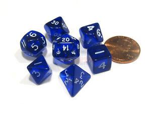 Chessex Transparent Mini Blue with White Poly 7 Set | Dragon's Lair Comics and Fantasy Houston TX