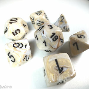 Chessex Marble Ivory with Black Poly 7 Set | Dragon's Lair Comics and Fantasy Houston TX