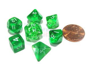 Chessex Transparent Mini Green with White Poly 7 Set | Dragon's Lair Comics and Fantasy Houston TX