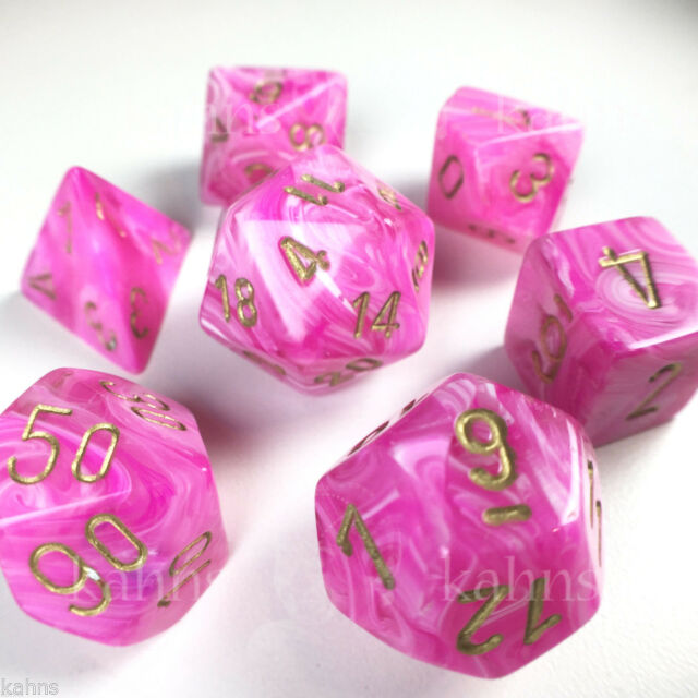 Chessex Vortex Pink with Gold Poly 7 Set | Dragon's Lair Comics and Fantasy Houston TX