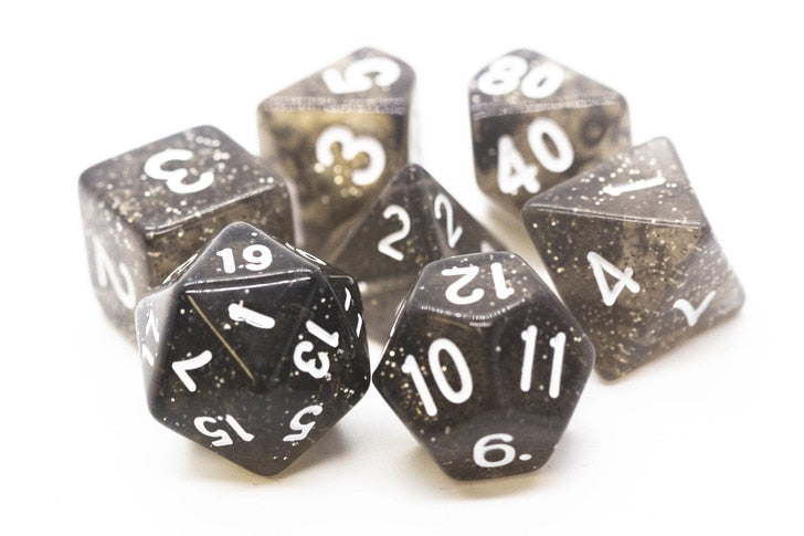 Old School Dice Sparkle Black Poly 7 Set | Dragon's Lair Comics and Fantasy Houston TX