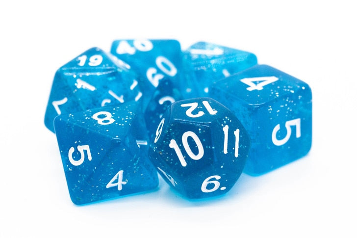Old School Dice Sparkle Blue Poly 7 Set | Dragon's Lair Comics and Fantasy Houston TX